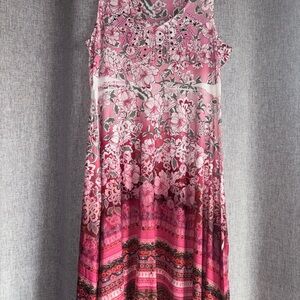 ONE WORLD Pink Floral Midi Dress